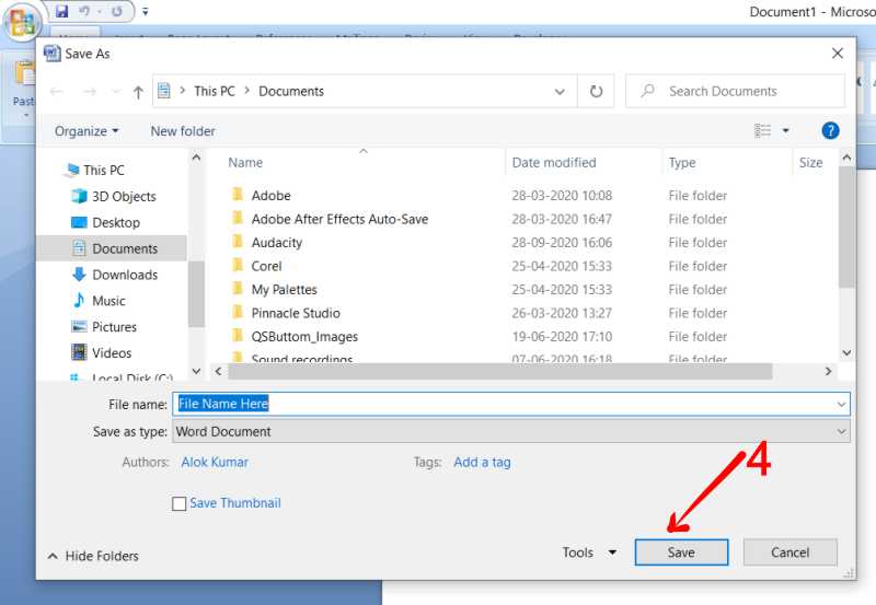 Save file in MS Word